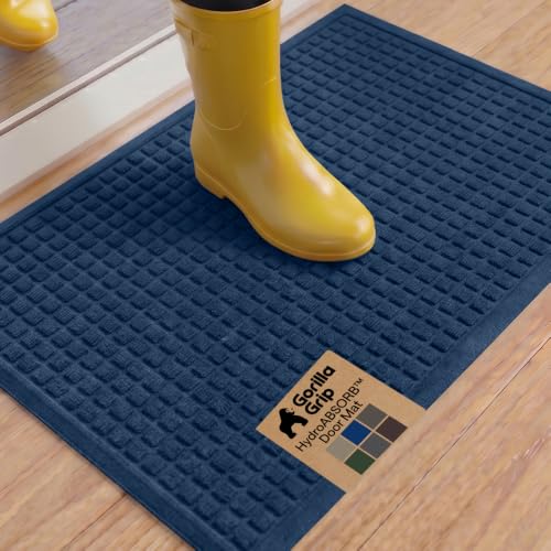 Image of GORILLA GRIP Ultra Absorbent Front Door Mat Outside Entrance, 35x23, Traps Dirt and Moisture, HydroABSORB Indoor Outdoor Doormat Holds Up to 5.7 Cups Water, Stain and Fade Resistant Welcome Mat, Blue