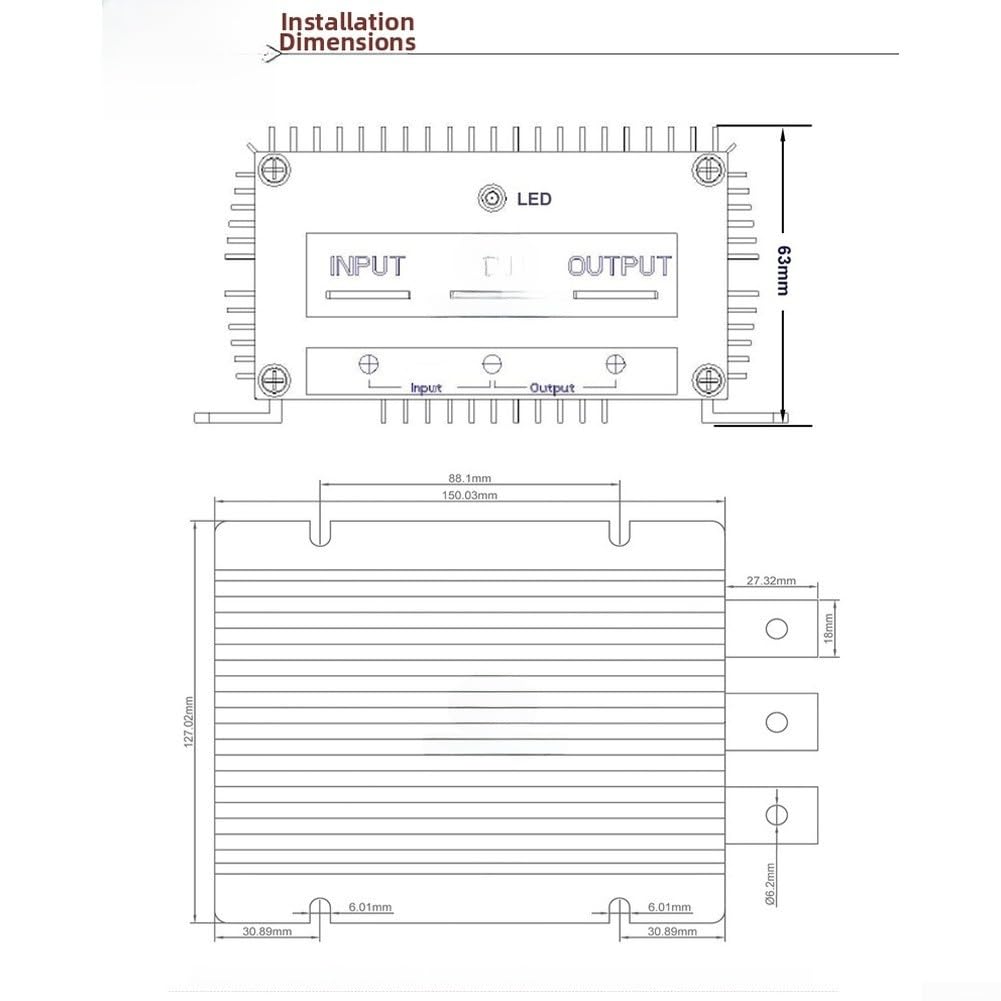 Convertidor de 48 V a 12 V, 50 A, 600 W, IP68, resistente al agua, de aluminio DC-DC, convertidor de 48 V a 12 V, 50 A, resistente regulador de voltaje RV, 48 V, 12 V, 50 A, para vehículos eléctricos
