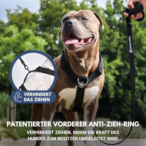 Spark Paws No Pull Hundegeschirr Grosse Hunde, Halterdesign mit Frontclip, Y Geschirr Hund, Robust und Strapazierfähig Harness für Große und Starke Rassen - Black, L