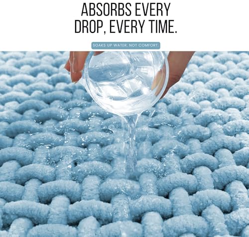 Image of SANMARINO Non Slip Chenille Bath Mat, Extra Soft Bathroom Mat, Super Absorbent Fluffy Bath Mats for Bathroom, Machine-Washable Quick Dry Bath Rug Foot Mat, 16 inchx24 inch, Blue