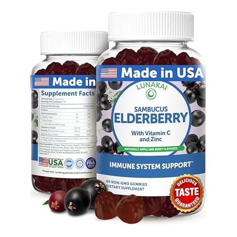 Lunakai USA Made Black Sambucus Elderberry Gummies for Adults & Kids with Vitamin C & Zinc - Immune Support, Antioxidants, Non-GMO, 60 Gummies Cover