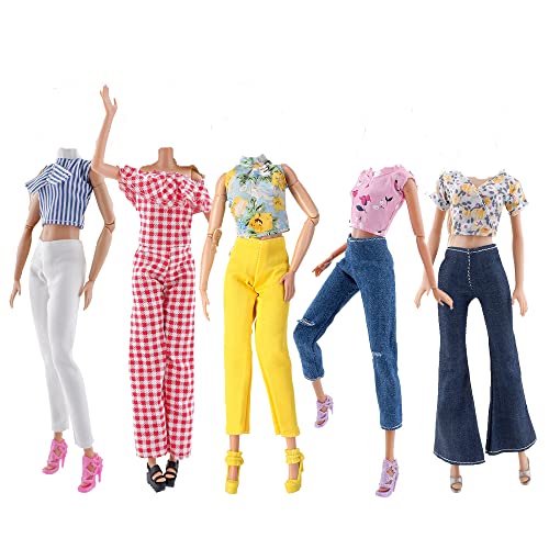 E-TING Lot 10 Items = 5 Sets Doll Clothes Casual Wear Outfit Tops + Pants with 5 Pair Shoes Accessories for 11.5 Inch Girl Doll (Style C)