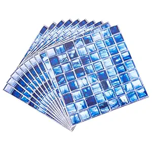 PH PandaHall 10pcs 3D Mosaic Tile Sticker Self Adhesive Sticker Blue Removable Wallpaper Tile Peel and Stick Tile Backsplash Wall Sticker Home Decor for Kitchen Bathroom, 20x20cm/7.9x7.9