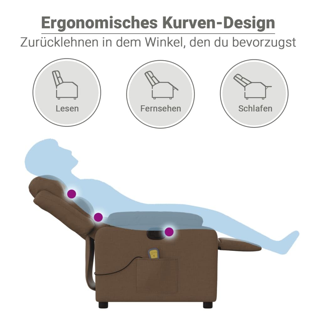 vidaXL Massagesessel, Sessel Verstellbare Rückenlehne Fußteil, Fernsehsessel Relaxsessel mit Liegefunktion, Liegesessel Polstersessel Ruhesessel, Braun Stoff
