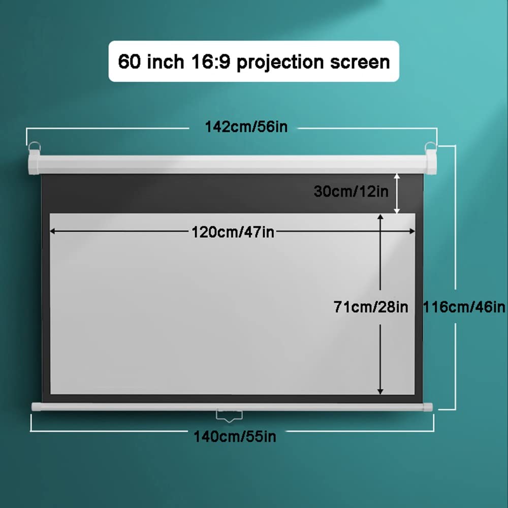 KADEUX Schermo per Proiettore con Autobloccante, Manuale Schermo Proiezione da Film 60 Pollici, Telo da Videoproiettore HD Portatile, Avvolgibile Proiettore 16:9, Angolo di Visione A 178° (Size : 16: