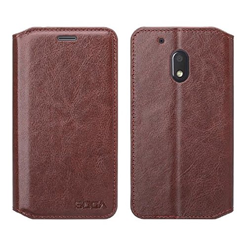 SOGA Compatible for Moto G4 Play Case, [Pocketbook Series] Leather Folio Flip Wallet Case for Moto G Play 4th Generation - Brown
