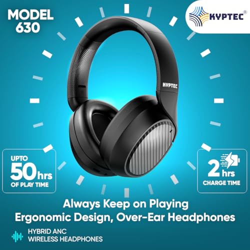 Image of KYPTEC Model 630 Hybrid ANC Bluetooth Wireless Headphones - Over Ear Noise Cancelling Headphone with Deep Bass, 50H Playtime, Large 40 MM Drivers, Quad Mics, Headphones Wireless with mic