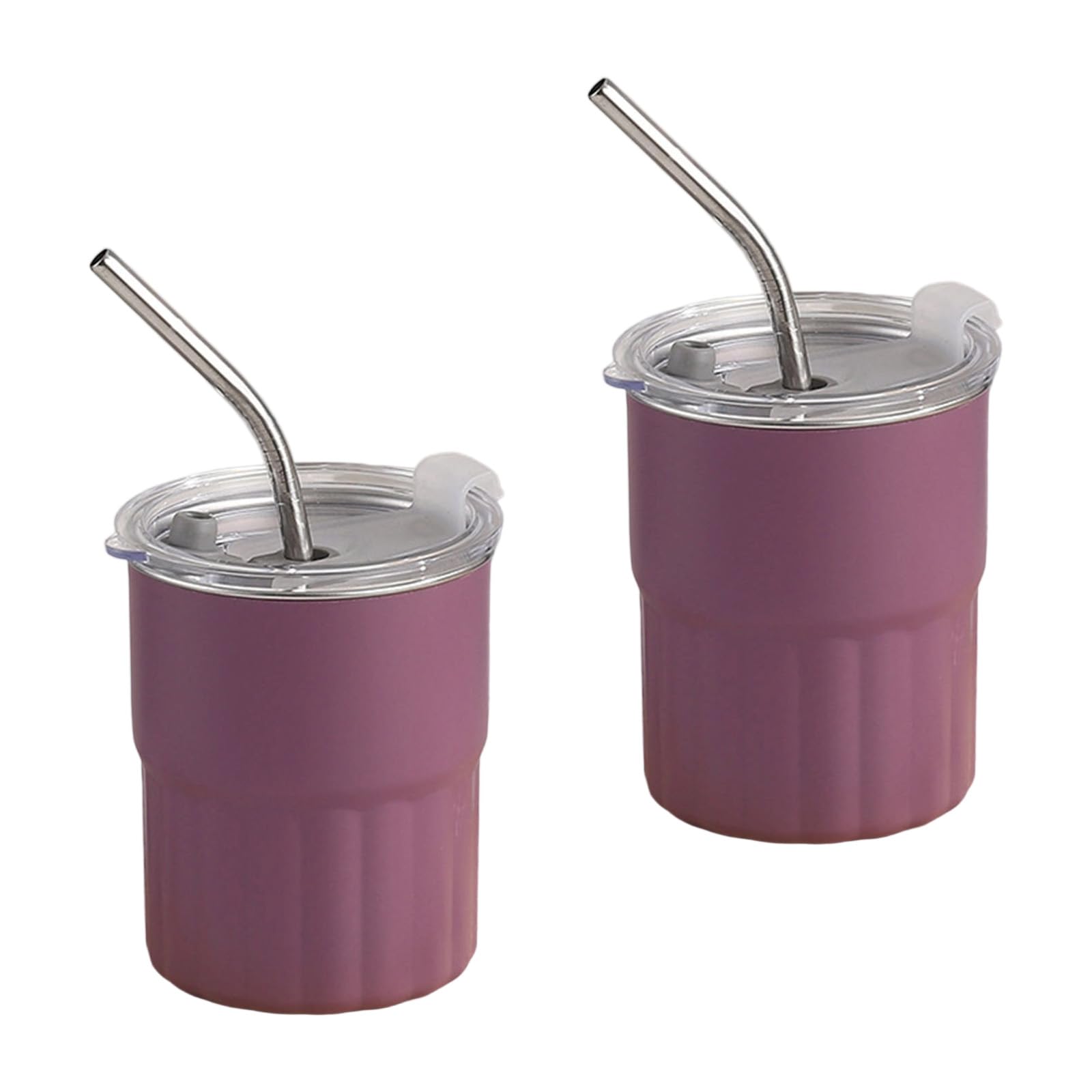 Xjdzineq Of 2 304 Stainless Steel Drinking Glasses Stackable Double Walled Cups Metal Mugs with Straw and Lid Drinkwares Home and Drinkwares
