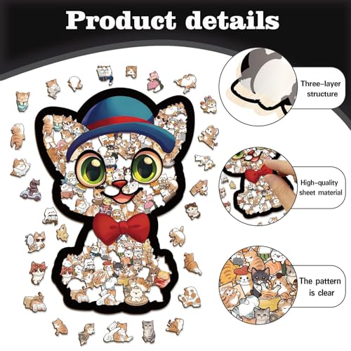 Puzles de gato para adultos y juego de madera colorido en forma de animal para toda la familia 4