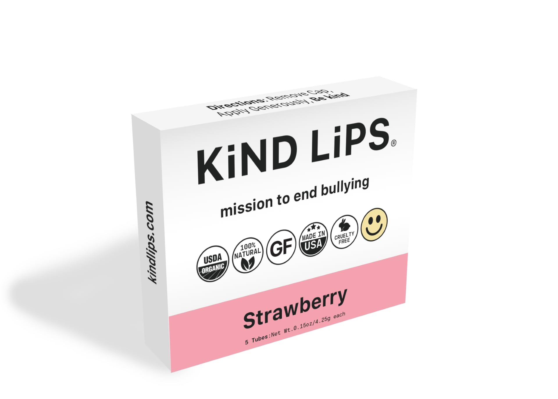 Kind Lips Bio-Lippenbalsam aus Erdbeere (5 Stück): Fruchtige, süße und langanhaltende Lippenpflege. 100 % natürlich, sauber, gluten- und getreidefrei • Lippenbalsam-Set mit Familienwert