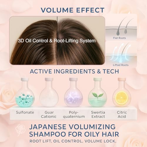 Image of DEMIKI Shampoo for Women,Japanese Shampoo for Oily Hair, Sulfate Free & Paraben Free, Keratin Care,Organic Rose Scent, Clarifying,Moisturizing, Volumizing Hair Care, Anti Dandruff 450ml,16oz