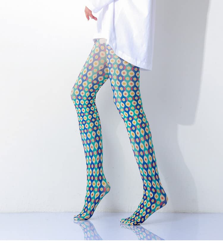 Image of Sahabowi Women Tights, Sheer High Waist Pantyhose, Vintage Control Top Stockings, Siwa opaque print1