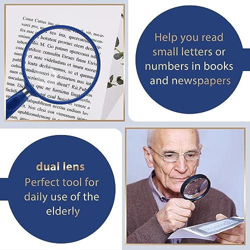Image of Feosky Handheld Reading Magnifier, 3X Magnifier, 75mm Shatterproof Lens, Non-Slip Handle for Adults Close Work, Seniors Reading and Nature Exploration, Hobby Observation (Blue)