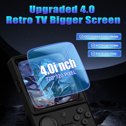Image of R36TMAX Retro Handhled Game Console, 4.0 Inch Retro Gaming Console with 4000mAh Battery, 64GB TF Card with Video Games, Portable Retro Game Console Supports WiFi Networked Fighting, Black