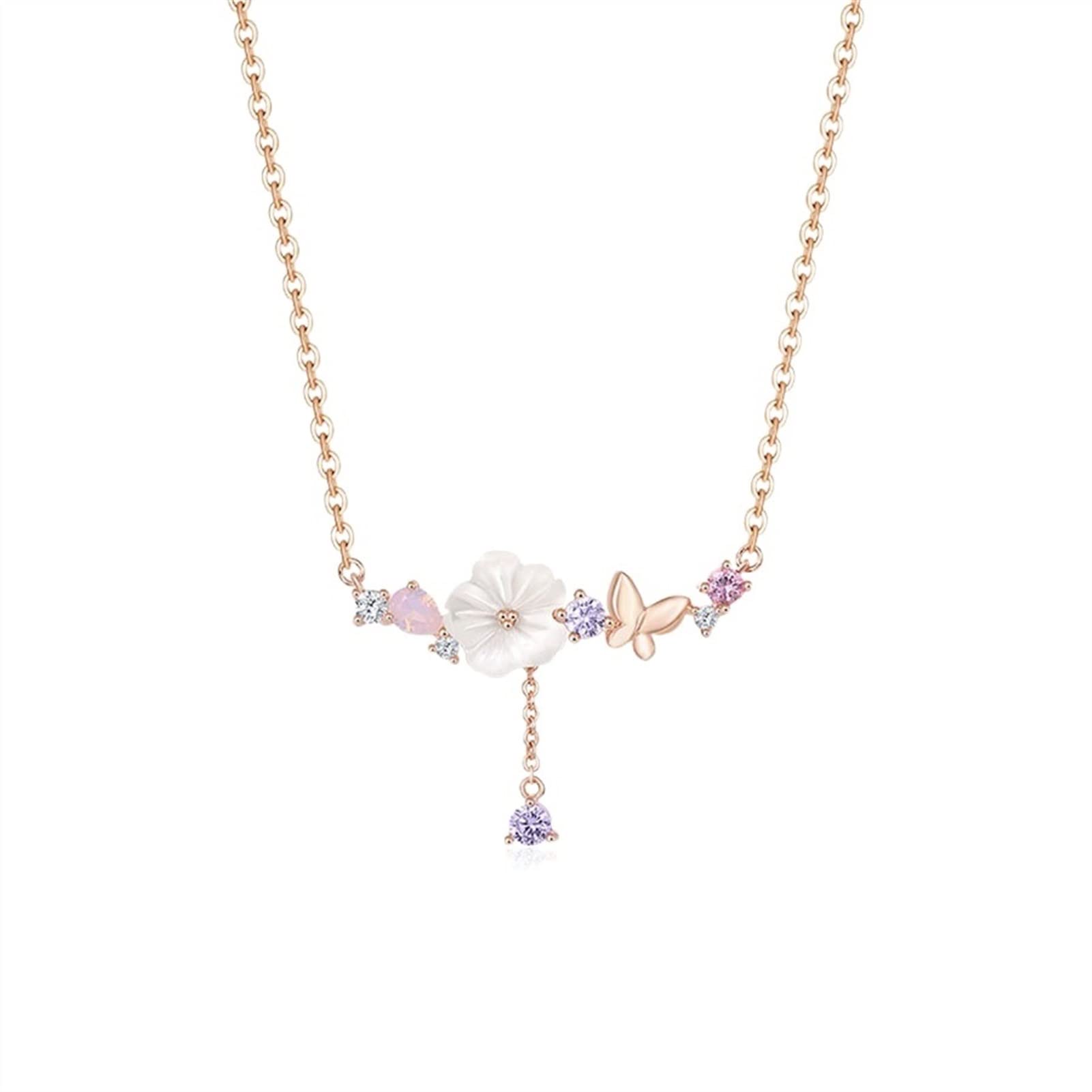Collares colgantes Collar de flores de mariposa de plata 925 Accesorios de cadena de clavícula de lujo ligeros dulces y encantadores para mujeres