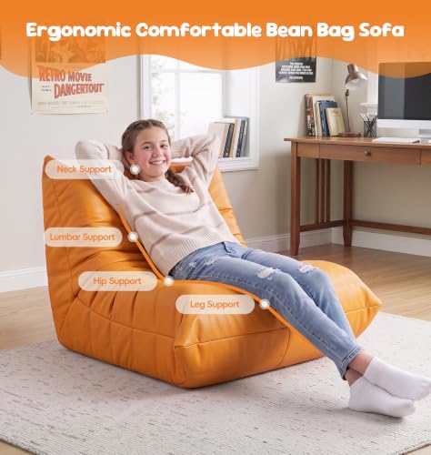 Image of Hobestluk Bean Bag Chair Leather Togo Sofa Memory Foam Adult Living Room