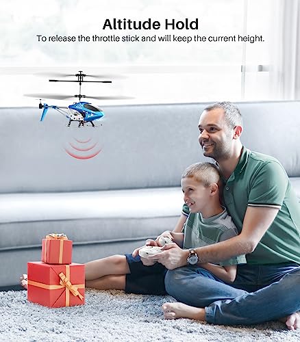 Image of SYMA Remote Control Helicopter, S107H-E Aircraft Toy with Altitude Hold, One Key TakeOff /Landing, 3.5 Channel, High&Low Speed, LED Light, Fly Indoor for Kid Boy Beginner, 16min 2 Battery Blue Upgraded
