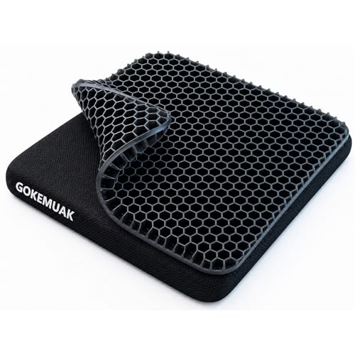 Gokemuak Gel Sitzkissen Orthopädisch Ergonomisches Sitzkissen für Bürostuhl mit rutschfestem Bezug Großes Gelkissen zur Entlastung von Rücken & Steißbein Atmungsaktiv für Rollstuhl & Auto Schwarz