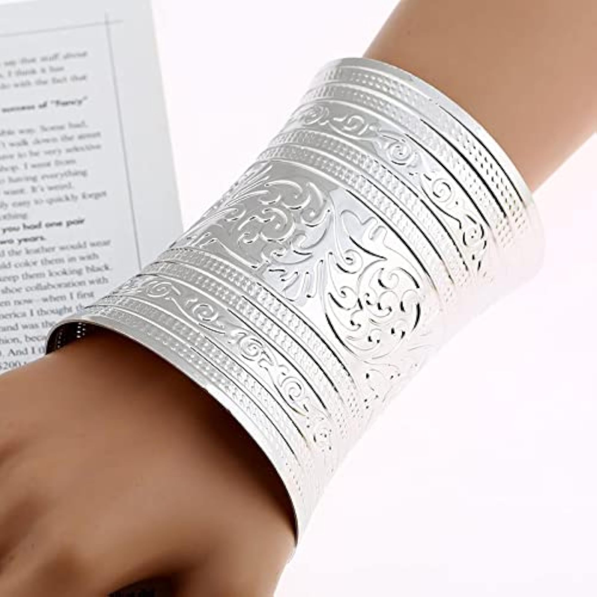 Women's Losa Ethnic Wide Open Cuff Bangle Bracelet