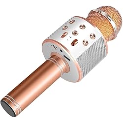 Microfono Inalambrico Toa Saponhonix Micrófono de Karaoke Bluetooth, micrófono inalámbrico para niños con Altavoz Bluetooth para grabación de Voz y Canto, para Smartphones y PC, casa (Oro Rosa)
