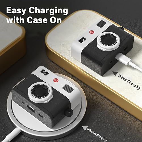 Image of Retro Camera Silicone Case Cover for Apple Airpods Pro 3 (2025) with Carabiner (Black, Retro Camera)