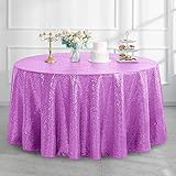 Pufogu 50' Round Lavender Sequin Tablecloth Glitter Lavender Purple Table Cloths for Birthday Wedding Bridal Baby Shower Party Decorations