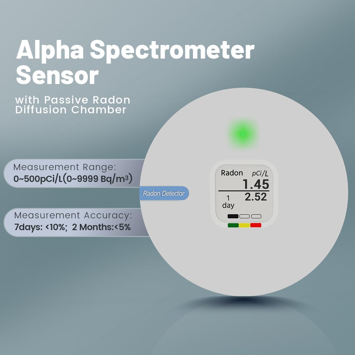 RadonSense Hello Radon C,E-Ink Display Radon Detector for Home,Alpha Spectrometer Sensor&2 Years Battery,wall Mounted&Free Standing,PCi/L & Bq/m³ Units Switchable