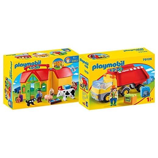 PLAYMOBIL 1.2.3 Granja Maletín, A Partir de 18 Meses (6962) & 1.2.3 Camión de Construcción, A Partir de 18 Meses (70126)
