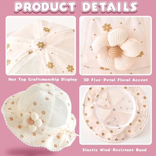 2 Pack Baby Girl Sun Hat,Toddler Infant Flower Bucket Hat Sun Protection Cap Outdoor Summer Beach Essentials4
