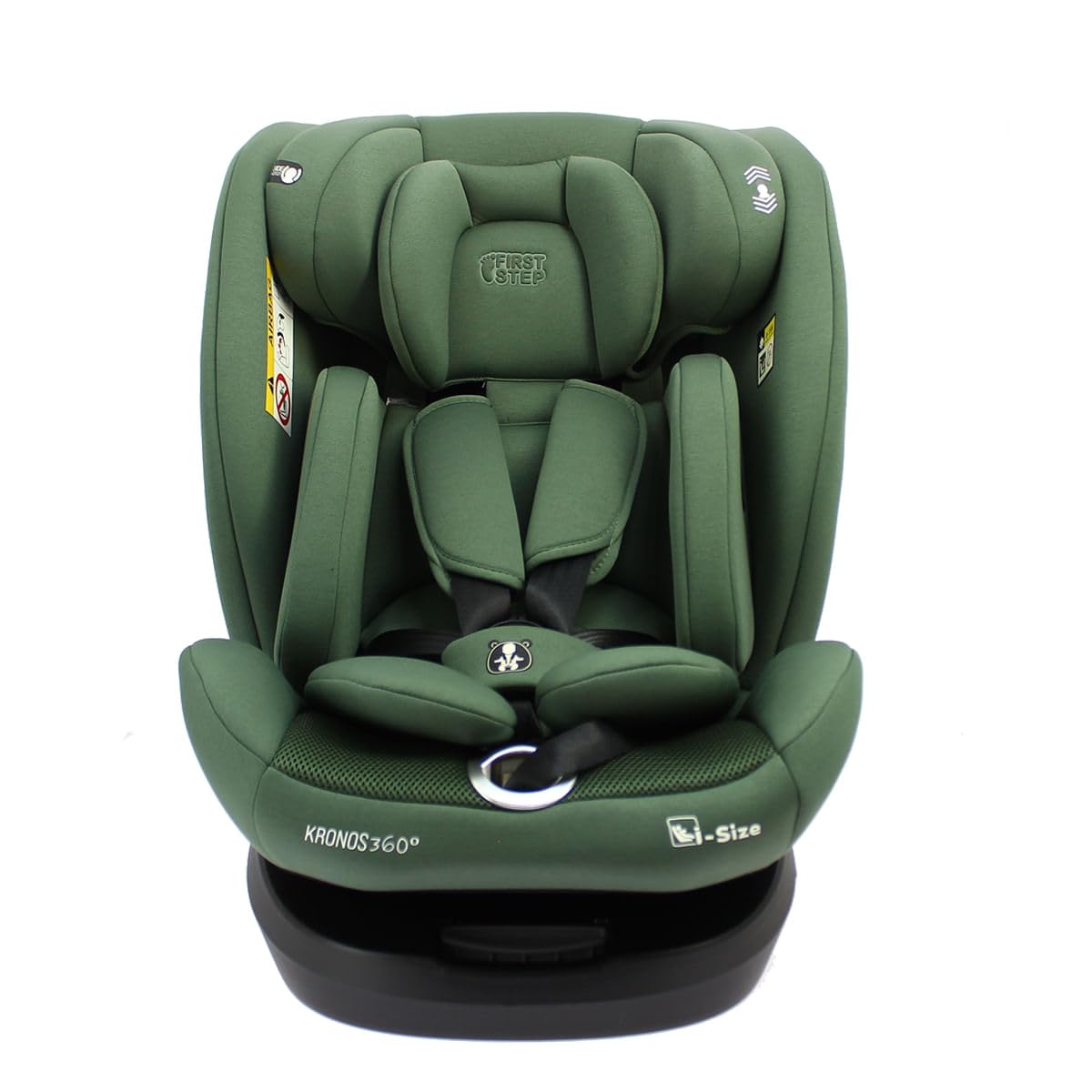 First Step Kronos 360° Silla Coche Bebé i-Size (40-150 cm), Silla Coche ISOFIX Giratoria, Grupo 0/1/2/3, Contramarcha hasta 4 Años, Reclinable 4 Posiciones, Arnés 5 Puntos, 0-12 Años, Verde Oliva
