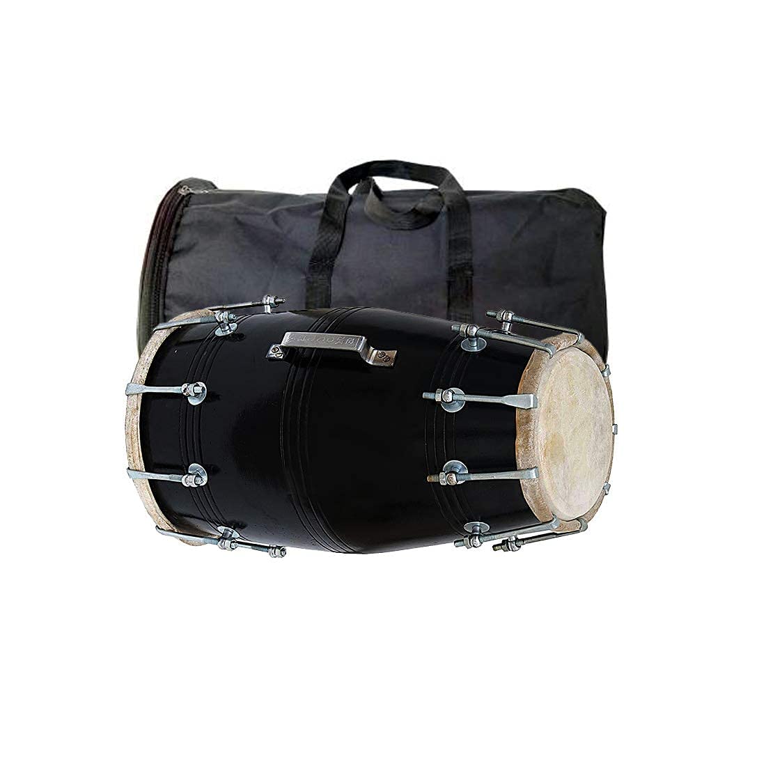 KHALSA MUSICAL INSTRUMENTS - Fabriqué en Inde – Dholak musical indien professionnel en bois avec sac de transport, écrous et boulons