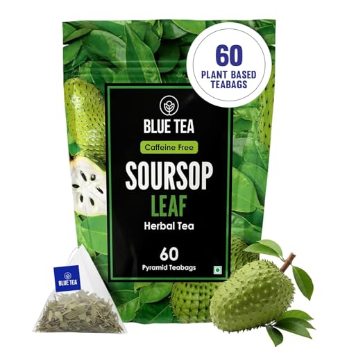 Image of BLUE TEA - Soursop Tea - 60 Count - Pyramid Plant Based Teabags | Hoja Guanabana | Premium Graviola Leaves | Herbal Tea - Caffeine Free - Sugar Free - Non-Bitter | Ziplock Pack