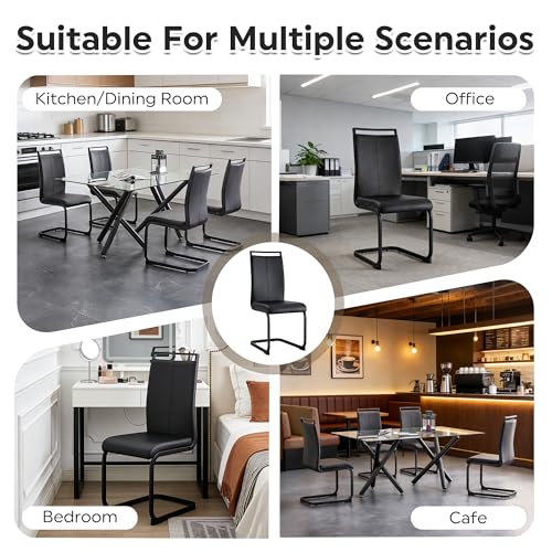 Image of Baysitone Modern Dining Set of 4, Side Chairs With Black Frame, Faux Leather Padded Seat High Back for Kitchen, Dining Room, Living Room - Black