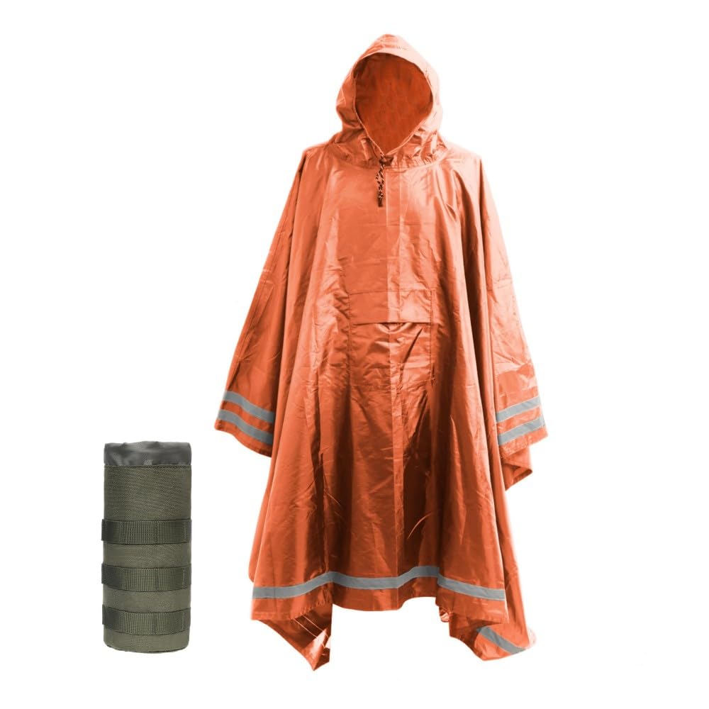 Nomadnia Plus Size Rain Poncho with Hood and Reflective Stripes, Plus Size Poncho, Big and Tall Rain Poncho (UK, Numeric, 30, 32, Plus, Regular, orange)
