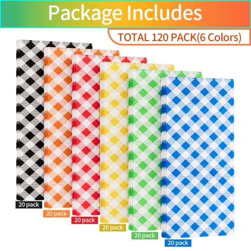Dylives 120 Pcs Gingham Guest Towel Napkins, Orange Black Blue Red Yellow Green Plaid Disposable Paper Hand Towels Cocktail Party Napkins For Easter Luncheon, Picnic, Graduation Party, 3-Ply，6 Colors #TOP6
