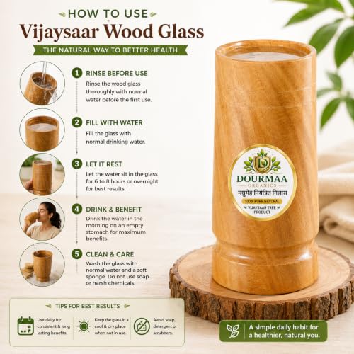 Image of Vijaysar Wood Herbal Glass (200 ml) | Ayurvedic Wooden Tumbler for Wellness | Natural Sugar Management Support | Wooden Cup for Daily Use | Handcrafted Indian Kino Tree Glass 200 ML