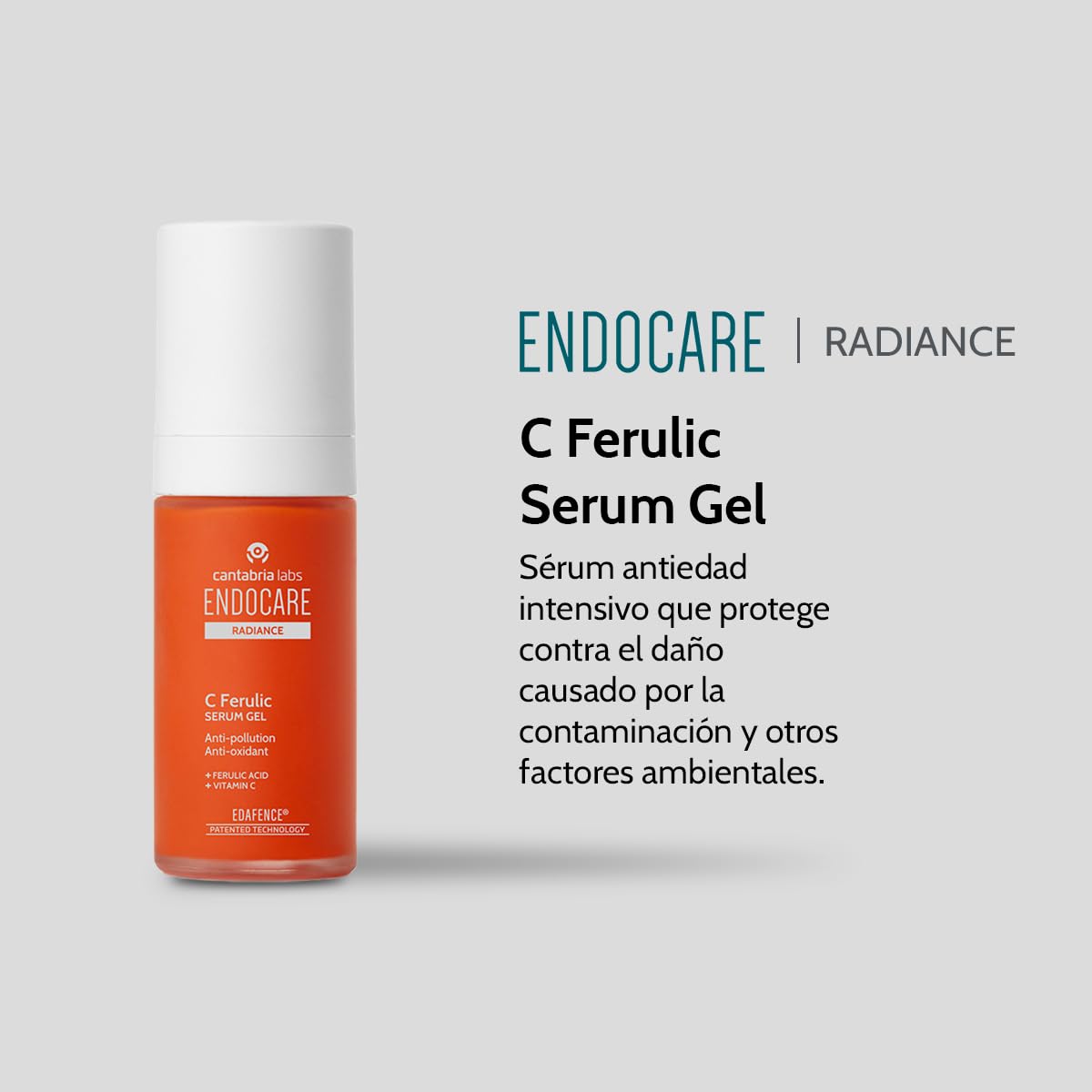 Cantabria Labs - Endocare Radiance C Ferulic Edafence Serum Gel - 30 ml - Sérum Antipolución, antioxidante e iluminador - Protege Frente a la Contaminación y otros factores ambientales