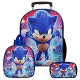 Kit Mochila com Rodinhas do Sonic 2 + Lancheira + Estojo Escolar