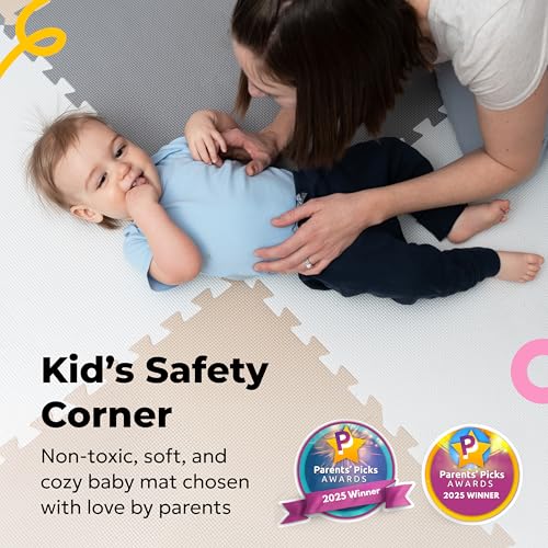 Image of MioTetto Soft Non-Toxic Foam Play Mat for Babies | Colourful Puzzle Mats with 36 Squares for Toddlers | Interlocking EVA Foam Tiles, Cream Grey Beige, 36