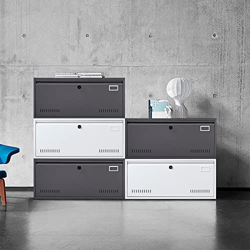 Lateral File Cabinet With Fingerprint Lock, Lockable Lateral Filing Cabinet For Home Office, Metal Safe File Cabinet, Large Storage File Cabinet For Legal/Letter A4/F4 Size Files(Dark Grey 1 Piece) #TOP1