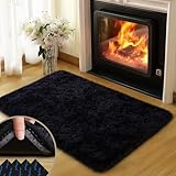 Mugorn Black Rugs for Bedroom, 2x3 Feet Fluffy Area Rugs for Living Room, Soft Shag Kids Rug Small Carpet with 4 Non-Slip Rug Pads (2ft x 3ft, Black)