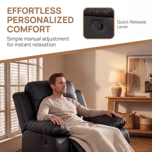 Image of Manual Leather Lounge Recliner Chair with Adjustable Backrest,Black