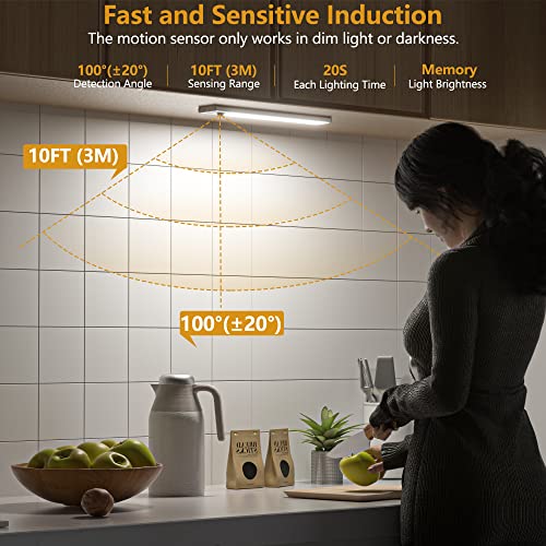 Image of Under Cabinet Lights Motion Sensor 3 Color Temperatures LED Closet Light, USB-C Rechargeable Under Counter Lights Night Light for Kitchen, Wardrobe (Silver - 3 Color, 8.07 Inch - 3 Pack)