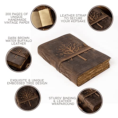 Nomadcraftsco. Vintage Leather Journal Tree Of Life-Leather Bound Journal-Antique Paper-Beautiful Embossed Tree Leather Sketchbook - For Drawing Sketching And Writing-240 Pages #TOP2