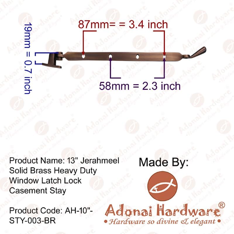 Adonai Hardware 13" "Jerahmeel Iron Heavy Duty Window Latch Lock Casement Stay, Easy to Install, Window Hardware Accessories Fittings (Supplied as 12 Pieces per Pack) - Black Powder Coated