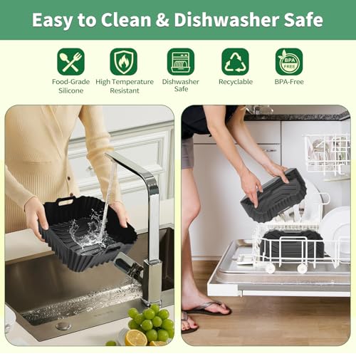Image of 9-Inch Air Fryer Silicone Liners Square for Ninja Air Fryer AF141 AF142 AF181 5-6.5QT, 3 Pack Reusable Silicone Pot Baking Accessories for Cosori 6QT, Instant, Chefman 5QT to 8QT AirFryer