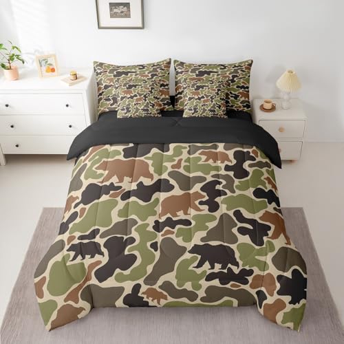 Feelyou Camo Bear Hunting Bed in a Bag Full Size Bedding