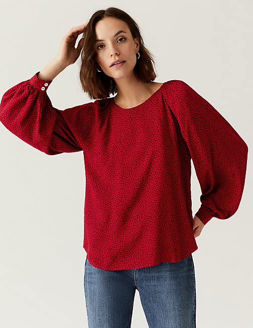 Image of Marks & Spencer Womens Printed Viscose Crew Neck Regular Fit Top