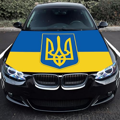 Ukraine Flag Car Hood Cover 3.5X5Ft Ukrainian Car Bonnet Banner Elastic Fabrics Windproof Vehicles Decorate Flags (Ukraine1)