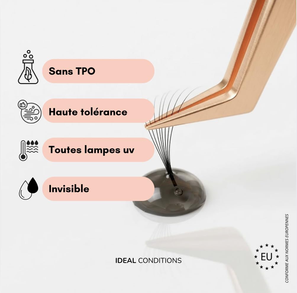 Colle UV pour extensions de cils en 0,1 seconde - Étanche jusqu'à ce que les cils tombent - Seule une utilisation professionnelle doit être utilisée avec une lumière UV (5 ml transparent black)